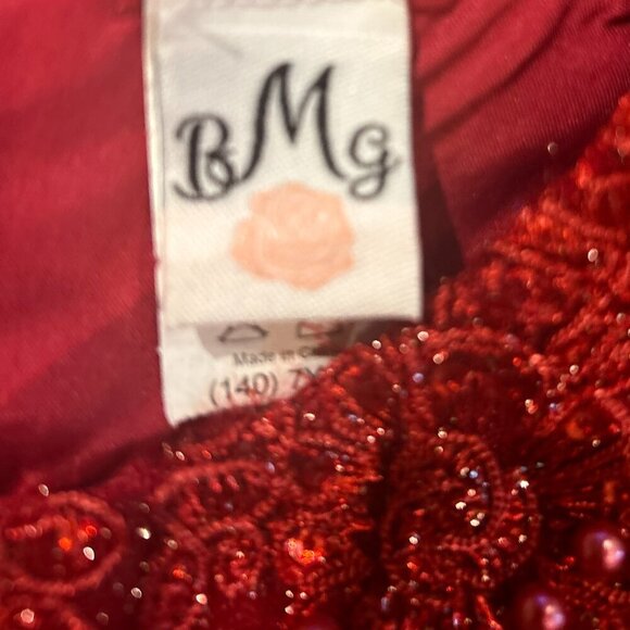 Mia Belle Girls SZ 7/8YR Red Special Occasion Dress Satin Beaded Formal Holiday - Picture 8 of 9